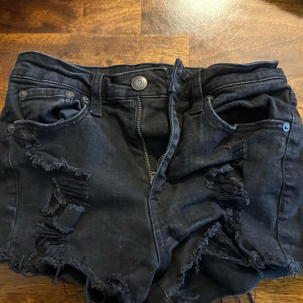 Distressed Black Jean Shorts